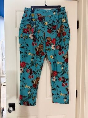 Blackmilk Turquoise Floral Print Tapered Cuffed Pants